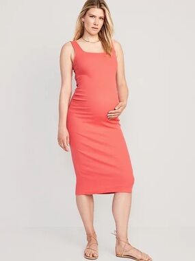 Old Navy Maternity Square Neck Midi Dress Coral Size Medium